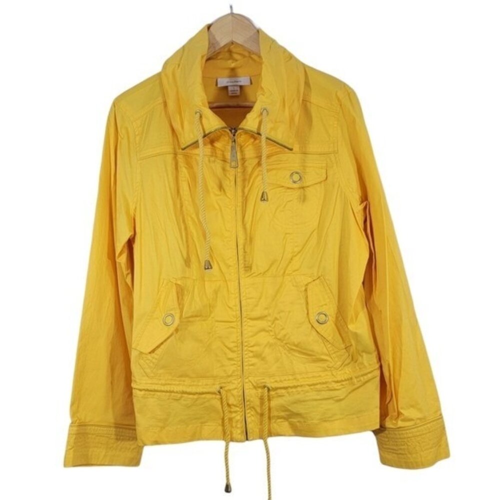 Dress Barn Jacket Cinch Waist Yellow Size Large‎ Raincoat Colorful NEW NWT